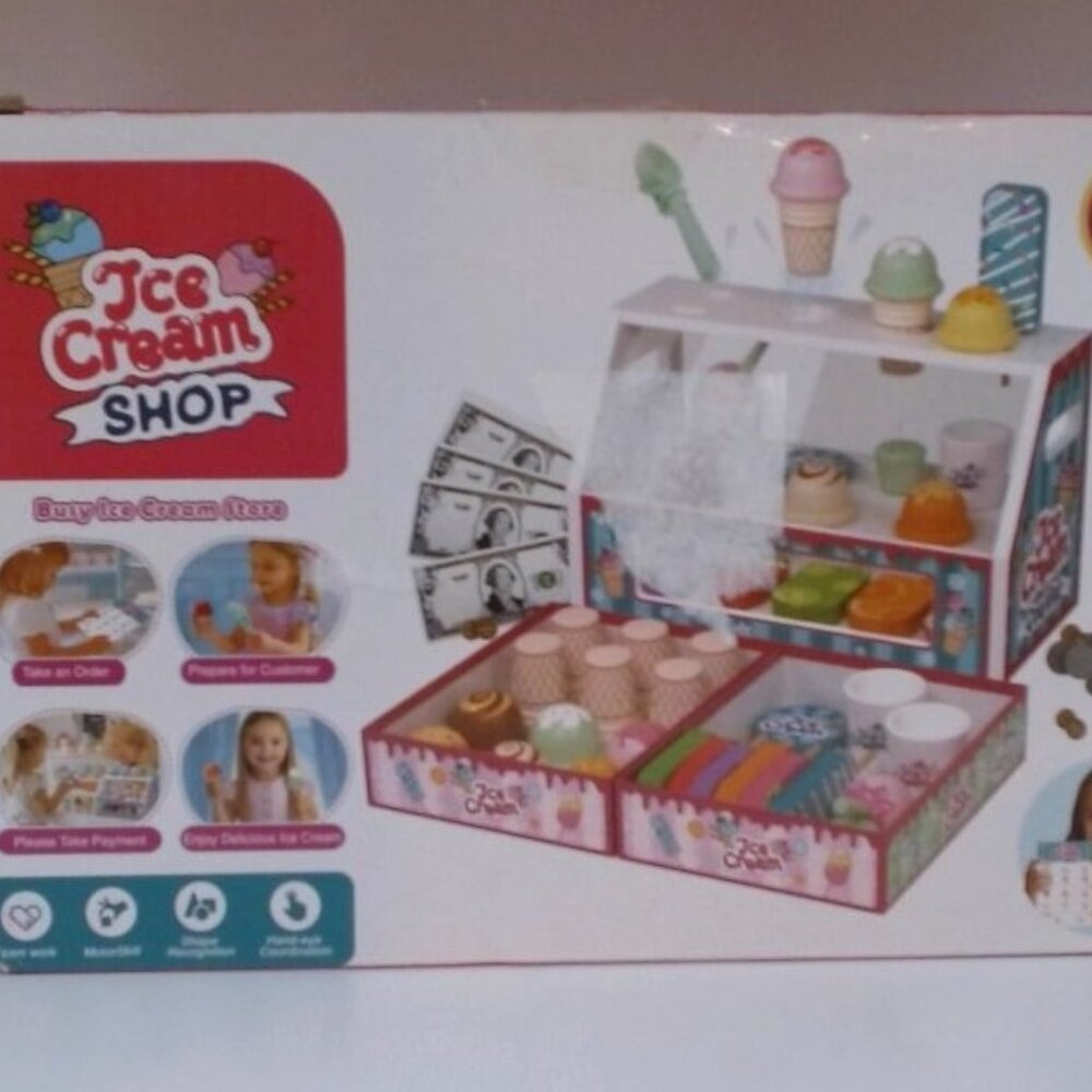 Ice Cream Shop Wooden Toy Set‎ Kids Pretend Play Dessert Stand NIB